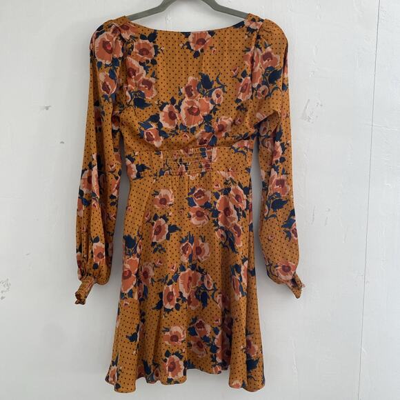 Free People Dress 4 Women's Morning Light Mini LS Balloon Floral Dot Smocked - Picture 11 of 15
